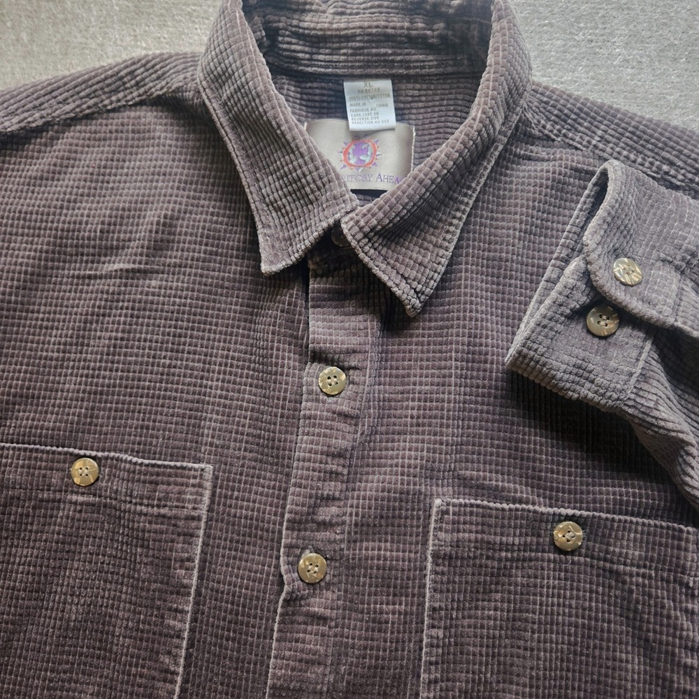 The Territory Ahead Mens XL Brown Waffle Corduroy Button Front Shirt Long Sleeve
